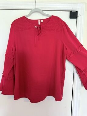 Cato Fuchsia Tie-Neck Ruffle Sleeve Blouse
